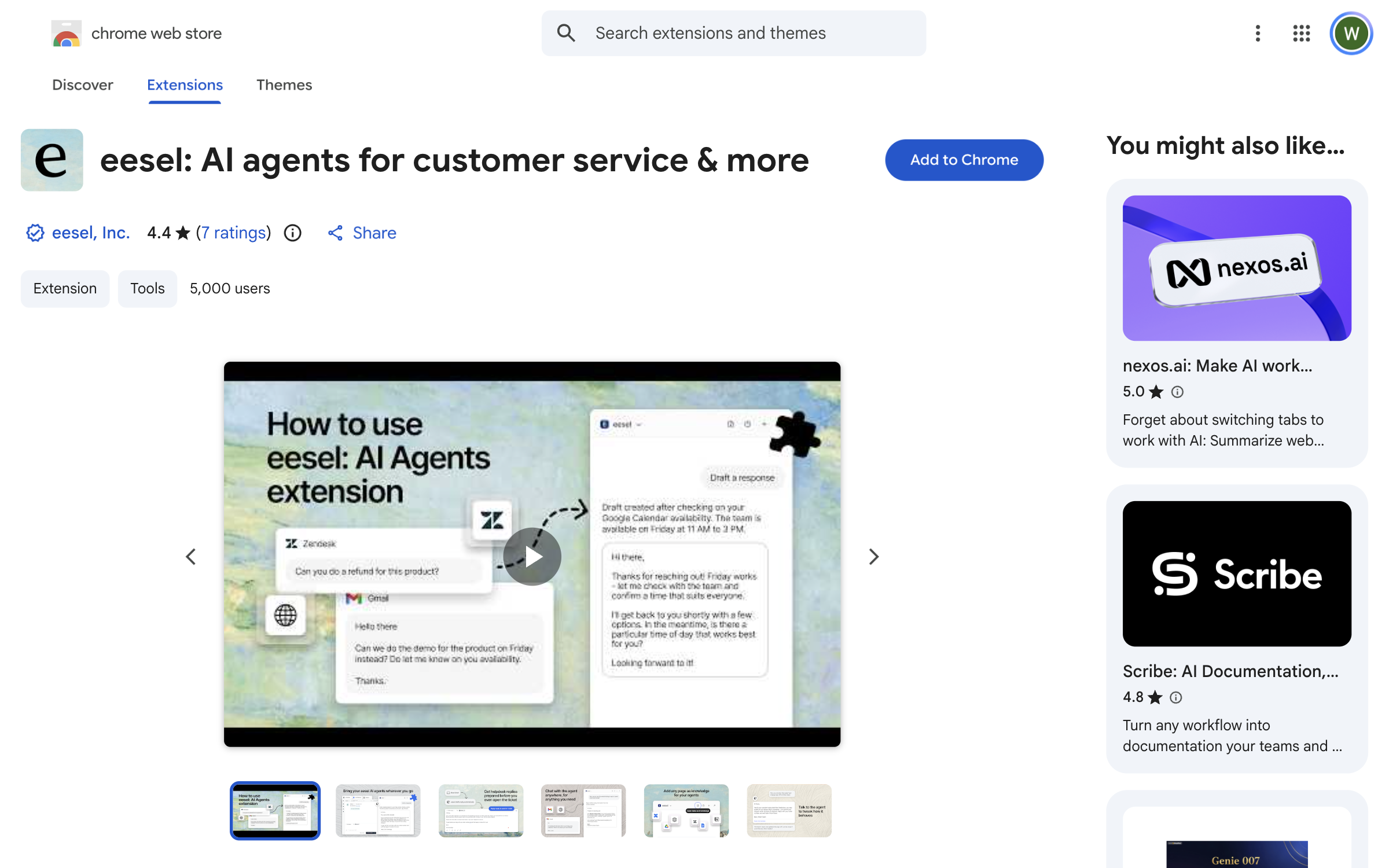 The eesel listing on the Chrome Web Store, with the Add to Chrome button