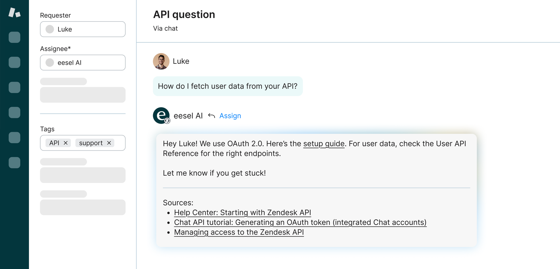 eesel AI working as an agent inside a helpdesk, drafting a reply on a ticket